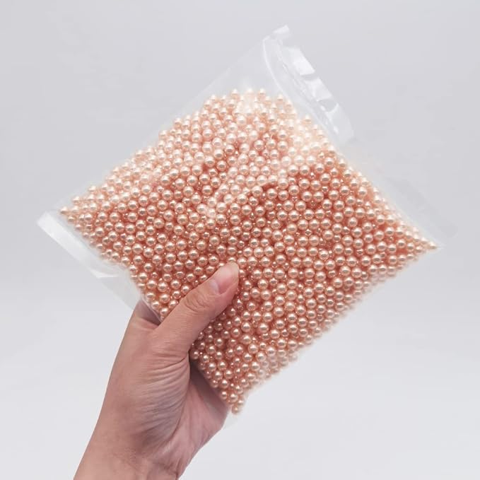 INSPIRELLE 2600pcs Champagne Undrilled ABS Pearls for Vase Fillers, 6mm No Hole Makeup Beads to Hold Brush Lipstick Eyeliner, Imitation Round Pearl Beads for Table Scatter Home Wedding Decoration