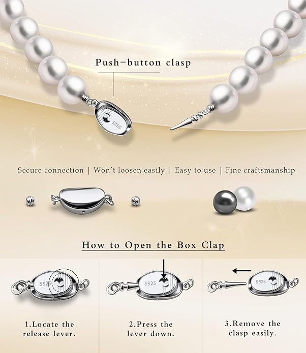 Raneecoco HYPER LUSTER Sterling Silver Round Simulated Pearl Necklace for Women | Dainty Choker or Long Pearl Necklace | Gift Ready for Wedding