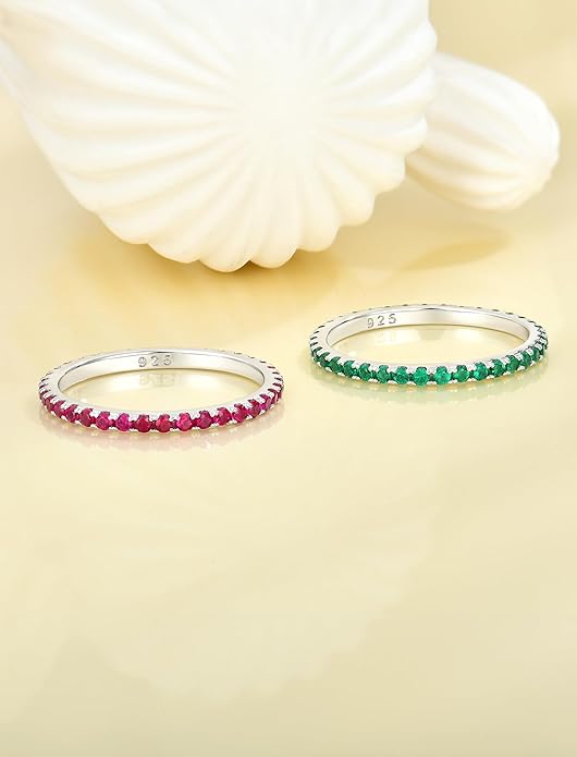 YL Stackable Ring 925 Sterling Silver Wedding Eternity Bands Birthstone Stacking Rings for Women