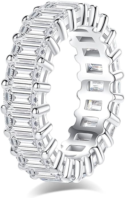 AnuClub Moissanite Eternity Ring, Round/Emerald/Princess Cut 5cttw D Color 925 Sterling Silver Wedding Band Rings for Women