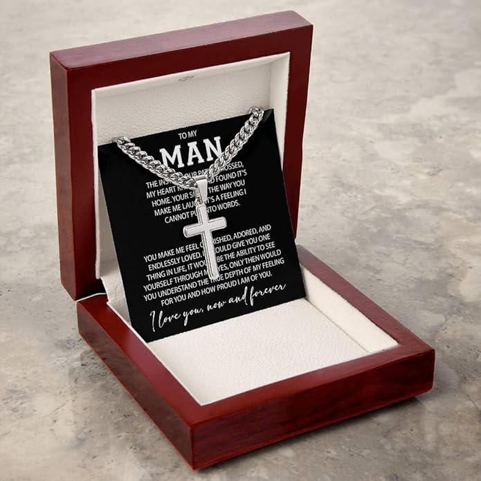 VIRAGIL To My Man Necklace Chain for Men, Silver Stainless Steel Chain Jewelry, Romantic Gift from Partner for Birthday Valentine or Everyday Wear with Meaning