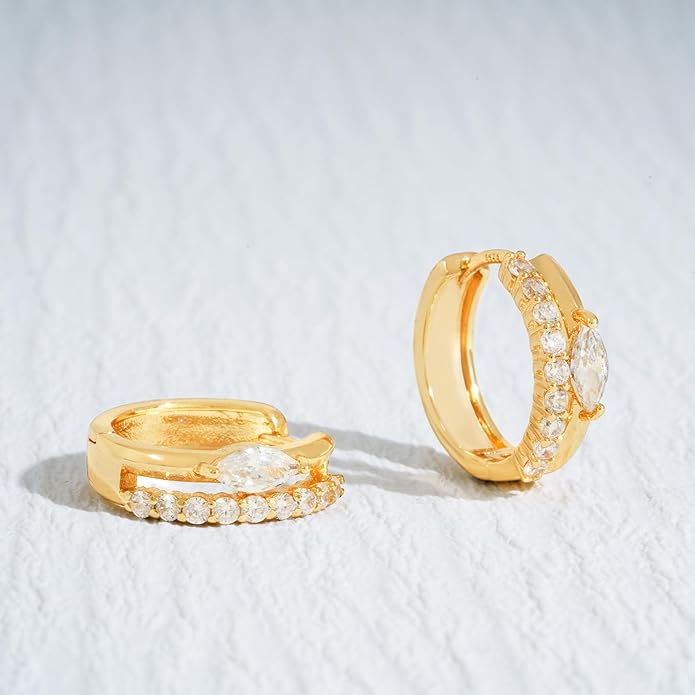 Gold Huggie Hoop Earrings 14K Gold Plated Dainty Chunky Thick Hoop Diamond Cubic Zriconia Inlay Sleeper Tiny Delicate Boho Beach Simple Hypoallergenic Jewelry Gift for Her