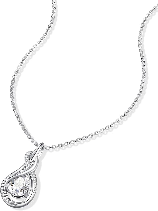 FANCIME TimelessTie Birthstone Necklace for Women White Gold Plated Sterling Silver Ribbon Design Jewelry Knot Pendant Fine Jewelry Gemstone Birthday Graduation Anniversary Christmas Gifts for Women Wife Mother Her
