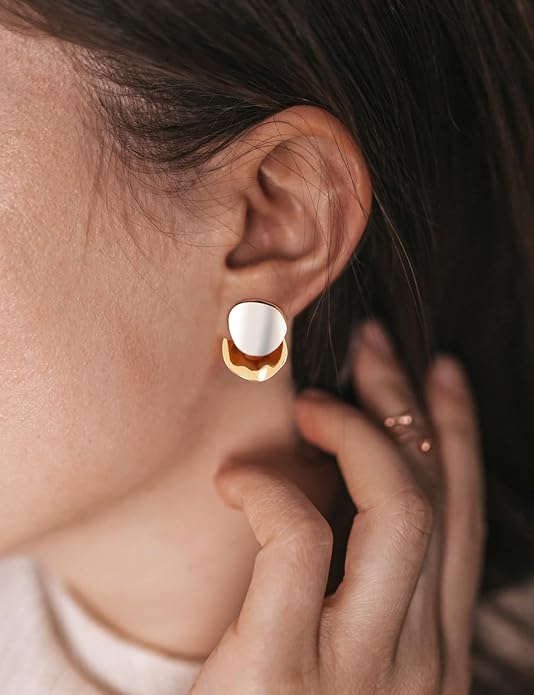 SHINYSO Chunky Stud Earrings for Women Two Tone Mixed Metal Gold and Silver Big Statement Hypoallergenic Earring