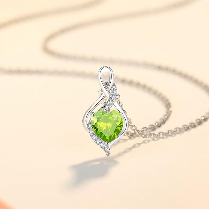 FANCIME 14K Solid White Gold Infinity Heart Birthstone Necklace for Women with Diamond Pendant Birthday Gifts for Mom Women Sterling Silver Chain 16" + 2" Extender