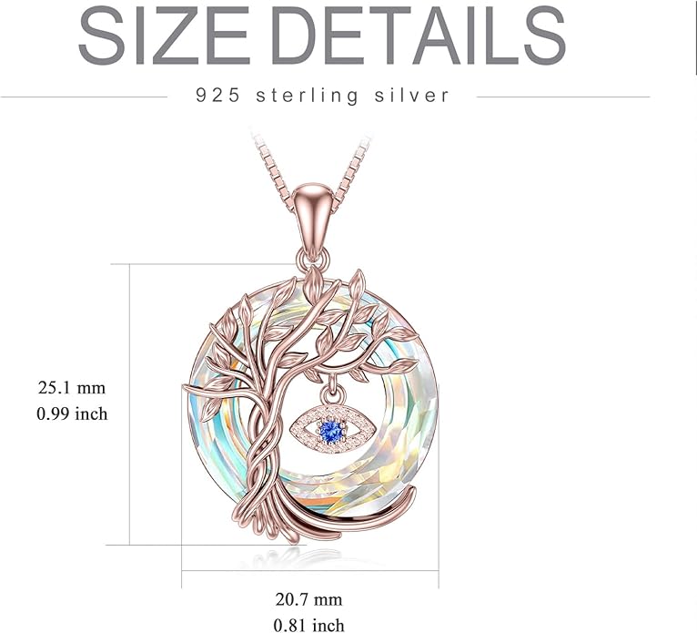 TOUPOP Evil Eye Necklace 925 Sterling Silver Tree of Life Circle Crystal Pendant Necklace Protection Jewelry Amulet Christmas Gifts for Women Her