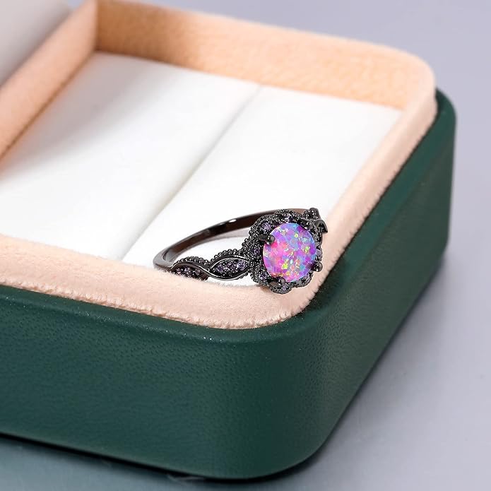 CiNily 18K Gold Plated Opal Ring-White Fire Opal & Amethyst & Cubic Zirconia Women Jewelry Gemstone Engagement Anniversary Ring Size 5-13