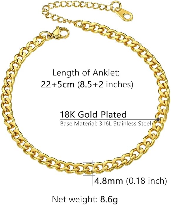 PROSTEEL Stainless Steel Chain Anklets for Women, Silver/Gold Tone, Ankle Bracelets Hypoallergenic, 8-10.5 Inch Adjustable, Come with Box