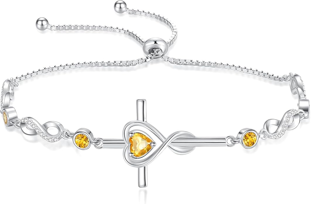 FANCIME Gift for Women Cross Bracelet 925 Sterling Silver Heart Birthstone Bracelet Fine Jewelry Birthday Gifts for Her Women
