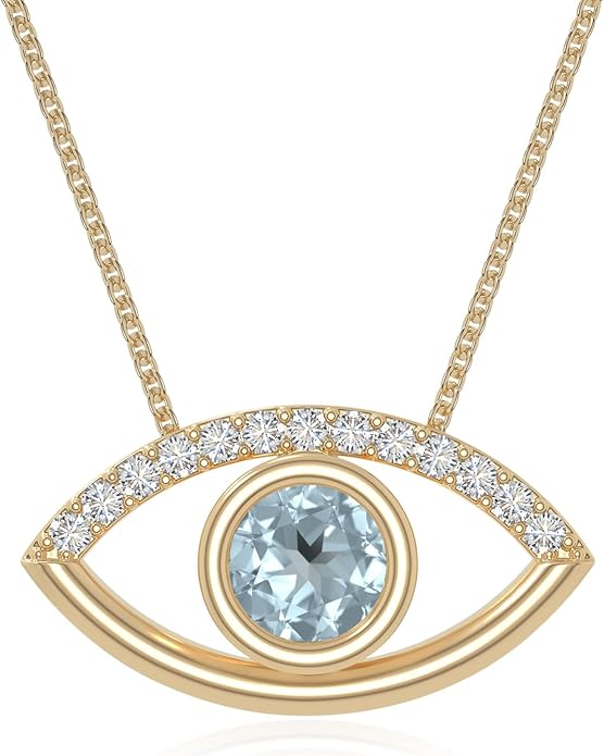 Natural Gemstone with Moissanite Evil Eye Pendant Necklaces for Women in Silver/18K Yellow/Rose Gold Vermeil,Birthstone Jewelry Gifts for Her Birthday,Anniversary, Graduation