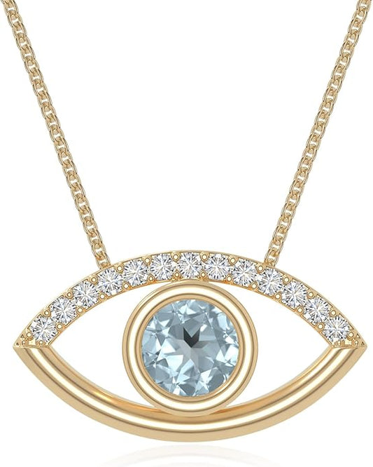 Natural Gemstone with Moissanite Evil Eye Pendant Necklaces for Women in Silver/18K Yellow/Rose Gold Vermeil,Birthstone Jewelry Gifts for Her Birthday,Anniversary, Graduation
