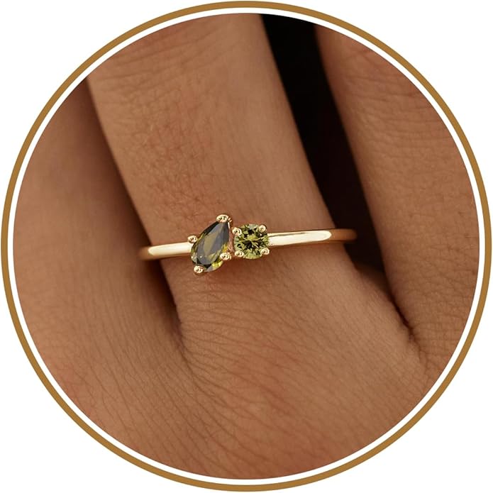 JSJOY Birthstone Rings for Women Dainty Emerald Blue Ring Birthday Gifts for Mom Her Gemstones CZ Ring for Teens Gold Rings That Don't Tarnish Adjustable Ring Jewelry Gifts