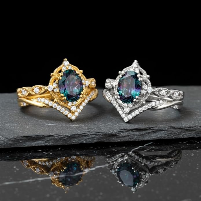 Oval Cut Vintage Gemstone Engagement Rings set for Women S925 Sterling Silver/10K/14K/18K Gold Birthstone Promise Anniversary Bridal Set Ring for her