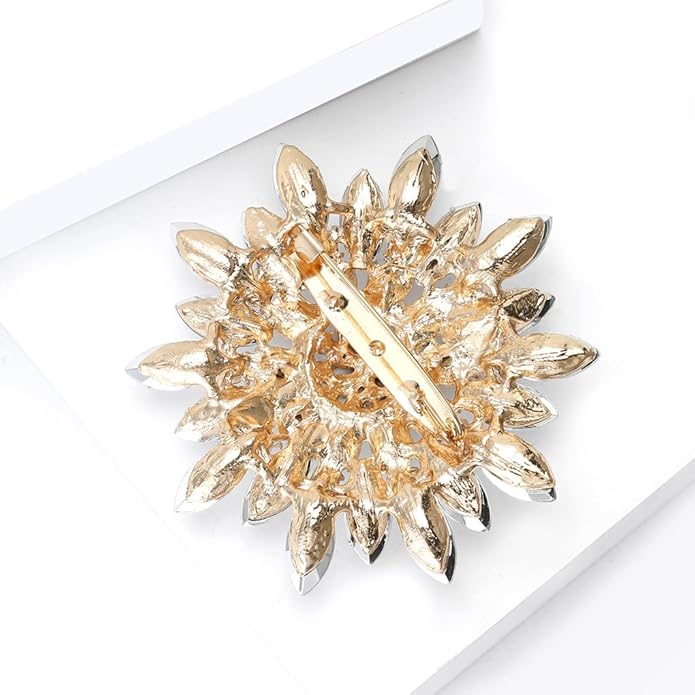 Rhinestone Large Flower Brooches Pins for Women Fashion Sparkly Crystal Sunflower Statement Brooch Unique Wedding Party Suit Dress Jewelry Accessories