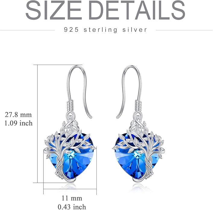 TOUPOP Tree of Life Earrings 925 Sterling Silver Family Tree Dangle Drop Earrings Crystal Jewelry Birthday Christmas Gifts for Women Her