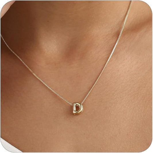 Bubble Gold Letter Necklace for Women, 14k Gold Plated Balloon Initial Necklace, Dainty Gold Necklace for Women, Personalized Bubble Pendant Name Necklace, Fashion Accessories Trendy Jewelry