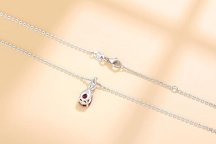 FANCIME 14K Solid White Gold Teardrop Pendant with Diamond Birthstone Necklace
