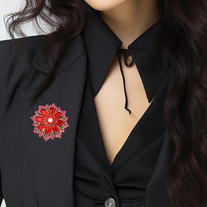 Large Crystal Flower Brooch Pin for Women Red purple pink green Rhinestone Flower Lapel Pin Wedding Party Birthday Dance Banquet Dress Suit Ceremony Clothes Hat Bag Accessories Jewelry
