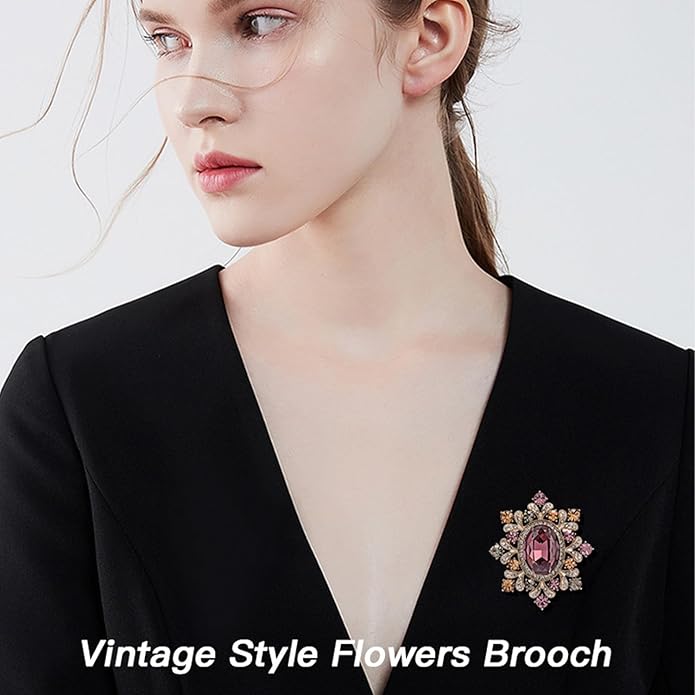 Flower Brooch Pin - Rhinestone Flower Pin 18k Gold Plated - Thanksgiving Day, Birthday, Wedding Gifts for Mom, Wife