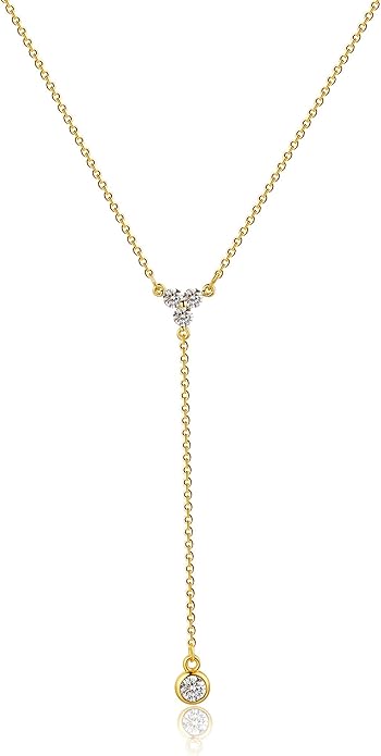 Gold Y Necklace for Women 14K Gold Plated Y-Shaped Drop Necklaces CZ Long Necklace Cubic Zirconia Pendant Layered Long Lariat Necklace Women Jewelry