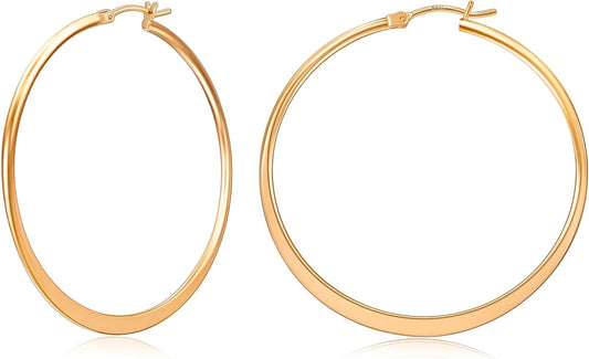 Gacimy Flattened 14K Gold Plated Hoop Earrings for Women, 14K Real Gold Plated Hoops with 925 Sterling Silver Post,Hypoallergenic Lightweight Earring