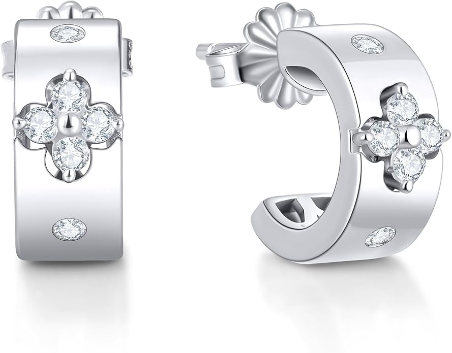 Premium Emerald&Moissanite Clover Hoop Earrings for Women Gifts Nickel Free|D Color VVS1 Clarity 3EX Cut|S925 Sterling Silver 18K Gold Plated Non Tarnish