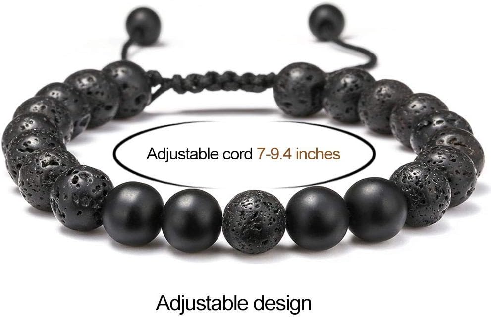 M MOOHAM Natural Stone Bracelets for Men - 8mm Tiger Eye, Matte Agate, Lava Rock - Teen Boys Gifts for Birthday, Anniversary, Christmas
