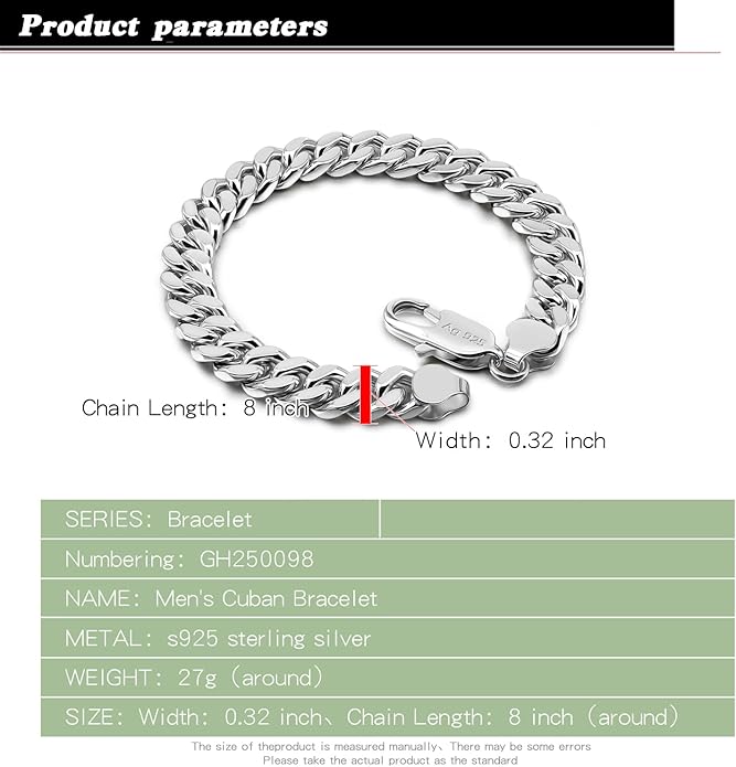 Fashion 925 Sterling Silver Solid Miami Cuban Link Chain Bracelet 8MM-12MM-14MM Curb Cuban Solid Thick Big Link Bracelet For Men 7-10 Inch Jewelry Gift