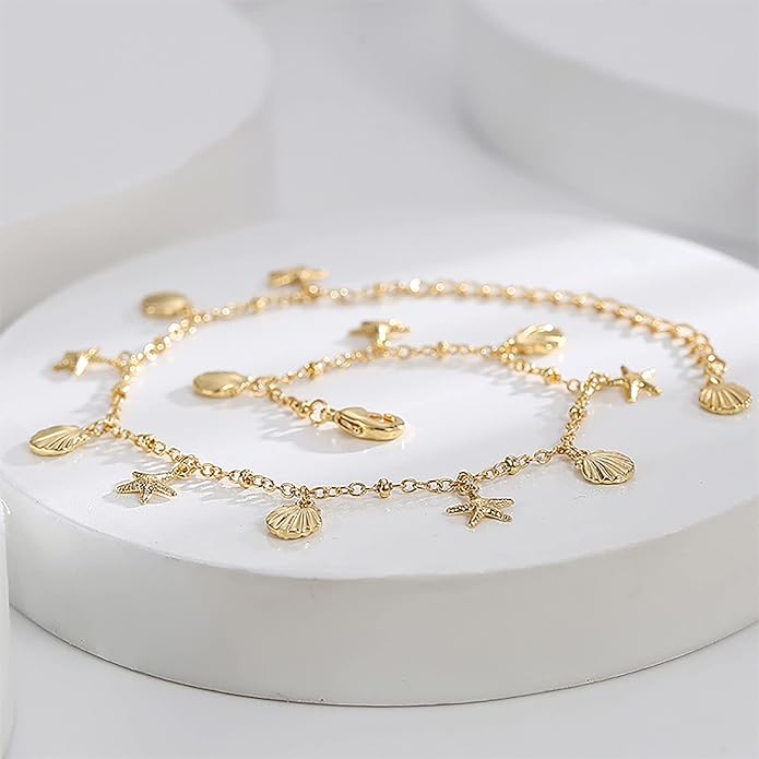 Lit Wall Gold Anklets for Women 18K Gold Plated Adjustable Summer Simple Foot Jewelry Ankle Bracelet for Women