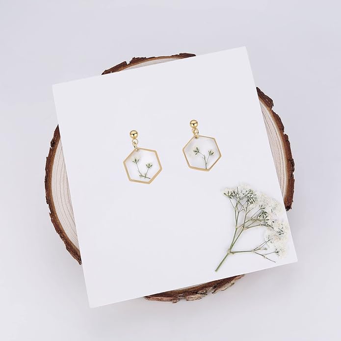 Forget-Me-Not and Queen Anne's Lace Pressed Wildflower Earrings | Pressed Flower Earrings | Handmade Drop and Dangle Earrings | Gift for Woman