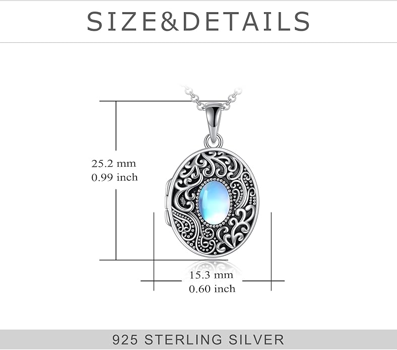 TIGER RIDER Sterling Silver Photo Locket Necklace That Holds Pictures Oval Shaped Photo Jewelry for Mother Daughter Wife