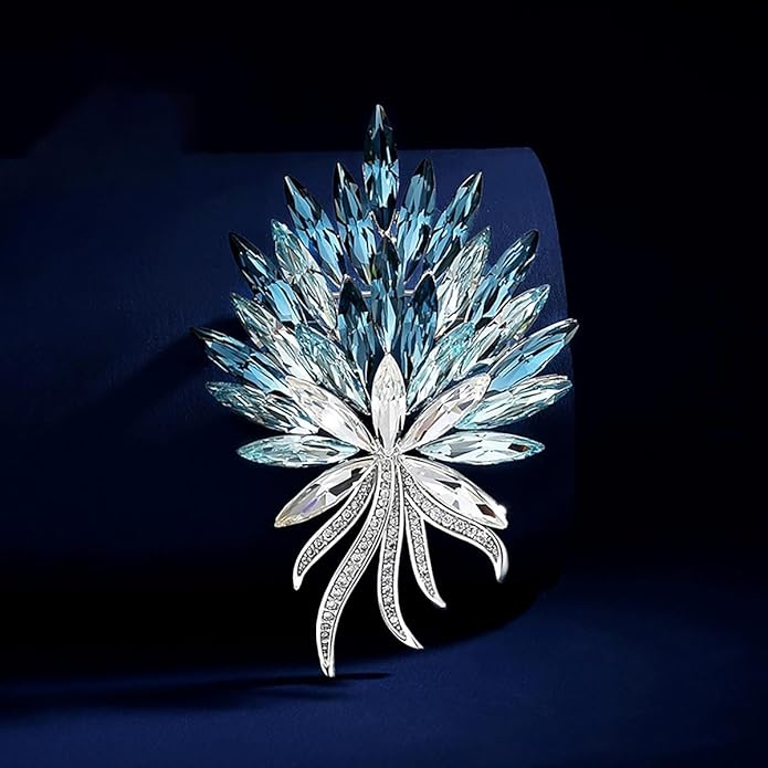 Sparkling Rhinestone Flower Brooch Pin Premium Blue Purple Crystal Flower Brooch Lapel Pins Vintage White Rose Broochs Clothes Hat Bag Dress Clothing Jewelry for Women