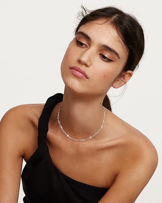 MBW Silver Paperclip Chain Necklace for Women,Dainty Sterling Silver Choker Necklaces for Women Trendy Simple Long Chunky Minimalist Waterproof Link Necklace Jewelry Gifts for Women 16/18/20 in