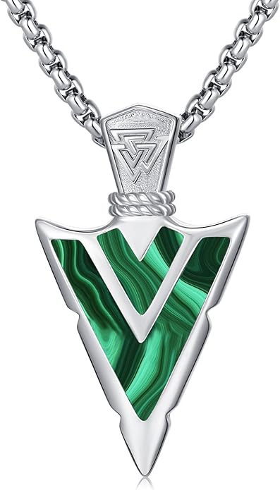 Suiknsn Arrowhead Necklace for Men Women 925 Sterling Silver Turquoise Malachite Celtic/Eye of Horus/Viking Arrow Pendant Amulet Jewelry Gifts Native American Necklace