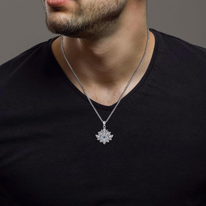 INFUSEU 925 Sterling Silver Italian Horn Evil Eye Necklace for Women Men Good Luck Protection Gifts