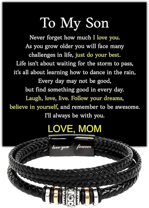 To My Son Bracelet from Dad with Heartfelt Message, Bracelets For Men, Birthday Gift for Son from Mom and Dad, Graduation Christmas Gifts for Him