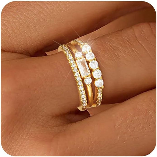 FUNEIA Stackable Silver Gold Rings for Women Non Tarnish 14K Gold Plated Thumb Cubic Zirconia Rings for Women Dainty Pinky Promise Wedding Ring Set Women's Engagement Eternity Band Rings Gold Jewelry
