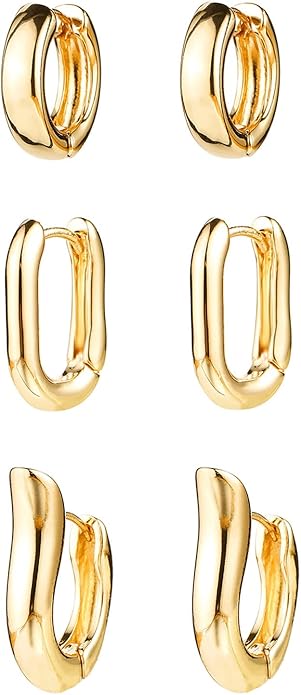 14K Gold Plated Hoop Earrings for Women, Hypoallergenic Chunky Gold Plating Hoop Earrings Multipack, Lightweight Twisted Huggie Hoops Earring Set Jewelry for Gifts