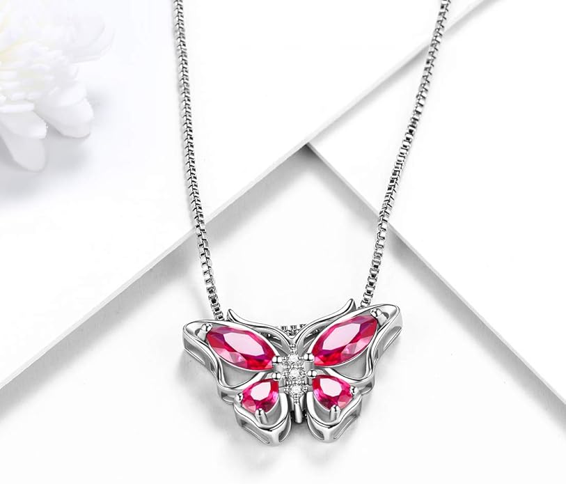 Aurora Tears Butterfly Birthstone Pendant Necklace - Women 925 Sterling Silver Butterflies Birthstone Pendant Necklace Jewelry Birthday Gift for Women