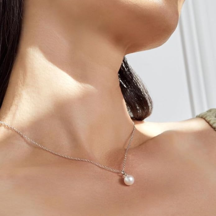 The Pearl Source Freshwater Pearl Pendant Sydney Necklace for Women - Cultured Pearl Necklace | Single Pearl Necklace for Women with 925 Sterling Silver Chain