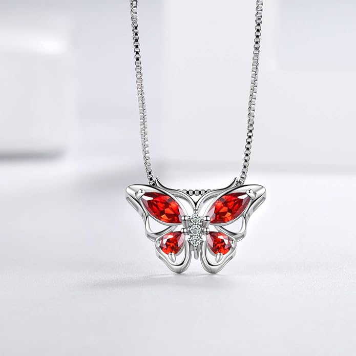 Aurora Tears Butterfly Birthstone Pendant Necklace - Women 925 Sterling Silver Butterflies Birthstone Pendant Necklace Jewelry Birthday Gift for Women