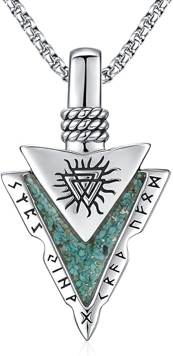 Suiknsn Arrowhead Necklace for Men Women 925 Sterling Silver Turquoise Malachite Celtic/Eye of Horus/Viking Arrow Pendant Amulet Jewelry Gifts Native American Necklace