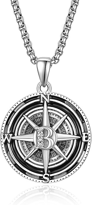 KINGWHYTE Compass Necklace for Men 925 Sterling Silver Birthday Gifts Graduation Travel Jewelry for Husband Brother with Stainless Steel Chain