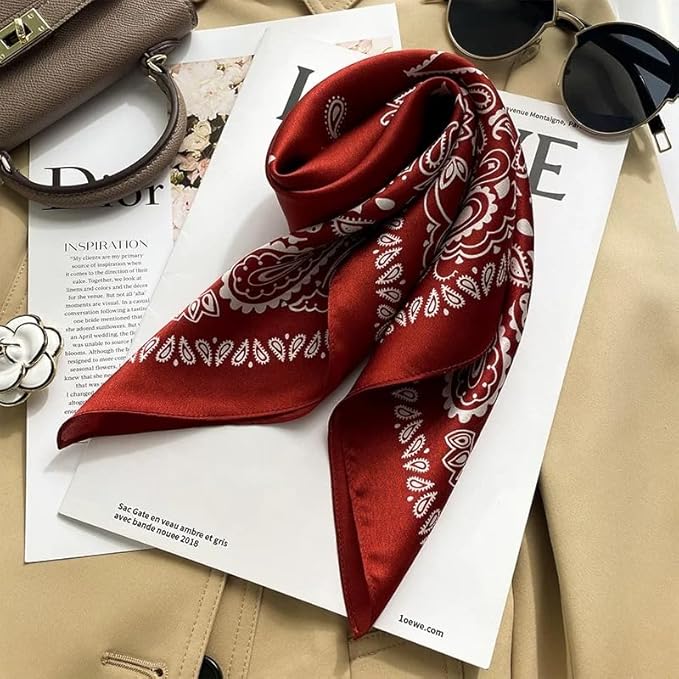 ANDANTINO 100% Mulberry Silk Scarf -21” Lightweight Square Neckerchief – Breathable Digital Printed Scarves with Gift Packed