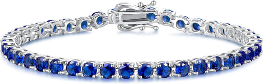 FANCIME Birthstone Bracelet Sterling Silver Gemstone Tennis Bracelets Fine Jewelry Wedding Bridal Prom Birthday Gift for Women Her, Length 7.2 Inch Width 4mm