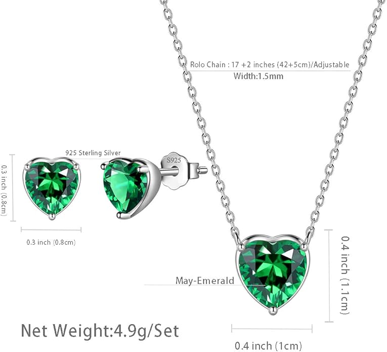 Aurora Tears 925 Sterling Silver 12 Birthstone Hearts Jewelry Women Crystal Wedding/Engagement/Bridal Heart Necklace/Earring/Ring/Bracelet Sets Jewellery