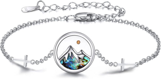 AOBOCO Mustard Seed Bracelet S925 Sterling Silver Mountain Cross Bracelets Christmas Christian Faith Jewelry Mothers Day Birthday Gifts for Mom