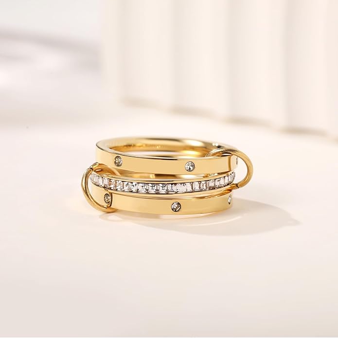 HOSICRON Gold Stackable Rings for Women Non Tarnish, Dainty Stackable 18k Gold Plated CZ Cubic Zirconia Rings, Gold Knuckle Women Rings Set
