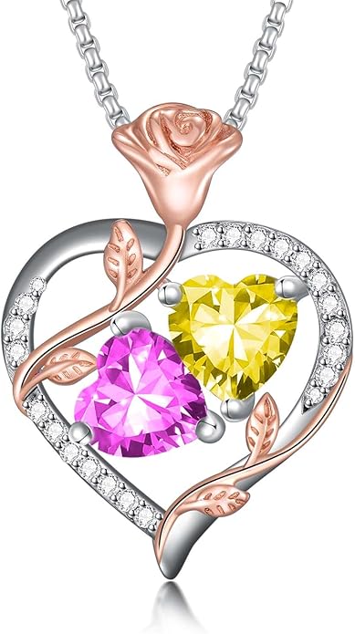 Christmas Gifts for Women Rose Heart Birthstone Pendant Necklace I Love You Forever Jewelry Valentine Mothers Day Birthday Gifts for Women Her Wife Girlfriend