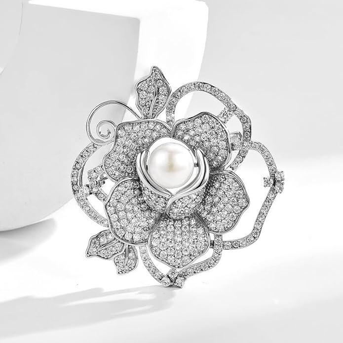 Flower Brooch Pin - Rhinestone Flower Pin 18k Gold Plated - Thanksgiving Day, Birthday, Wedding Gifts for Mom, Wife